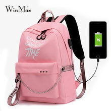 Load image into Gallery viewer, Winmax Luminous USB Charge Women Backpack Fashion Letters Print School Bag Teenager Girls Ribbons Backpack Mochila Sac A Dos