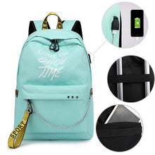 Load image into Gallery viewer, Winmax Luminous USB Charge Women Backpack Fashion Letters Print School Bag Teenager Girls Ribbons Backpack Mochila Sac A Dos