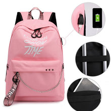 Load image into Gallery viewer, Winmax Luminous USB Charge Women Backpack Fashion Letters Print School Bag Teenager Girls Ribbons Backpack Mochila Sac A Dos