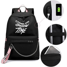 Load image into Gallery viewer, Winmax Luminous USB Charge Women Backpack Fashion Letters Print School Bag Teenager Girls Ribbons Backpack Mochila Sac A Dos