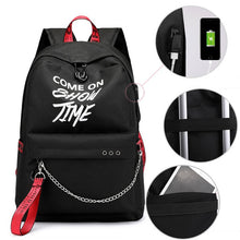 Load image into Gallery viewer, Winmax Luminous USB Charge Women Backpack Fashion Letters Print School Bag Teenager Girls Ribbons Backpack Mochila Sac A Dos
